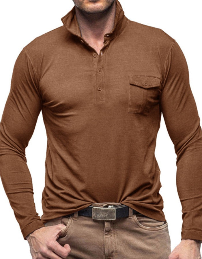 SHOPIQAT Men's Lapel Solid Colour Long Sleeve Polo Shirt - Premium from shopiqat - Just $9.900! Shop now at shopiqat